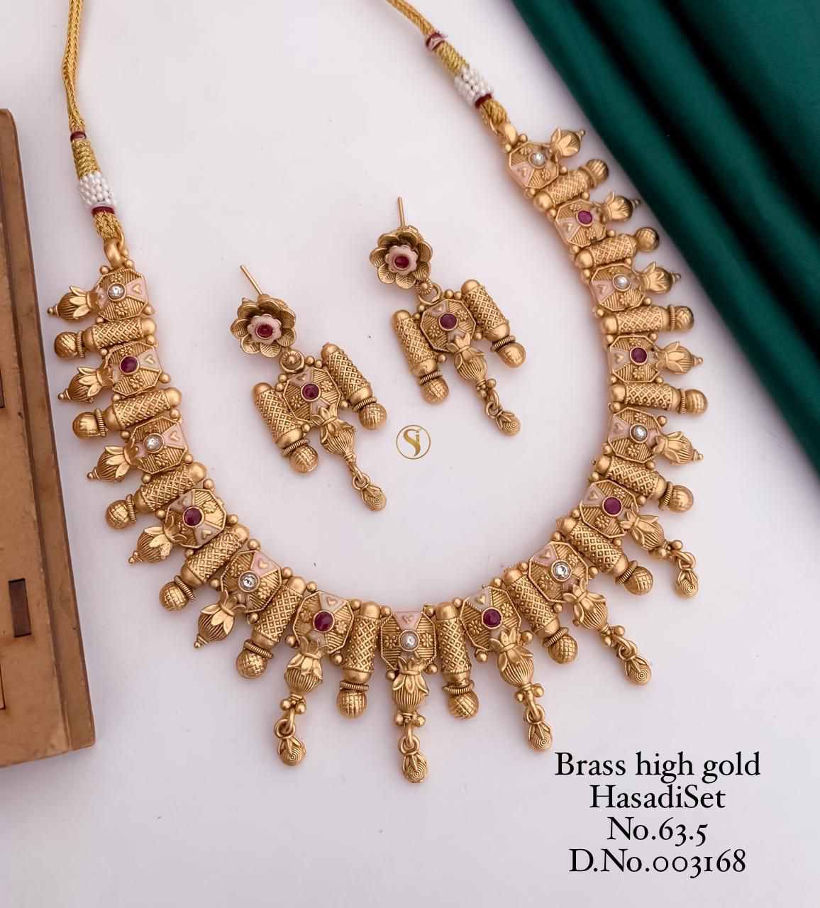 Brass High Gold Designer Hasadi Set 3 Necklace With Earrings Catalog