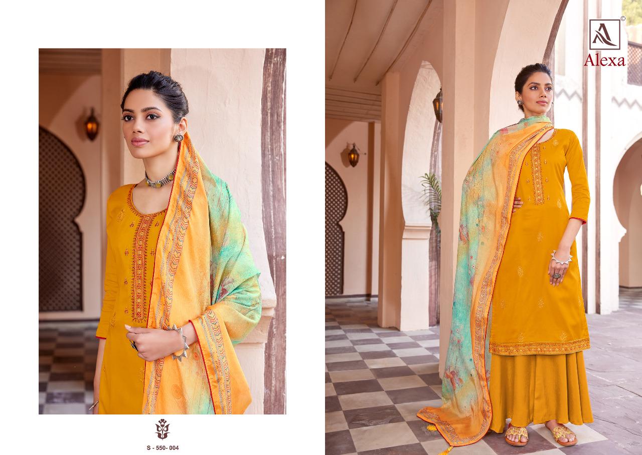 Alok Alexa Latest fancy Casual wear Pure jam Dyed with Fancy Embroidery Work Designer Dress Material Collection
