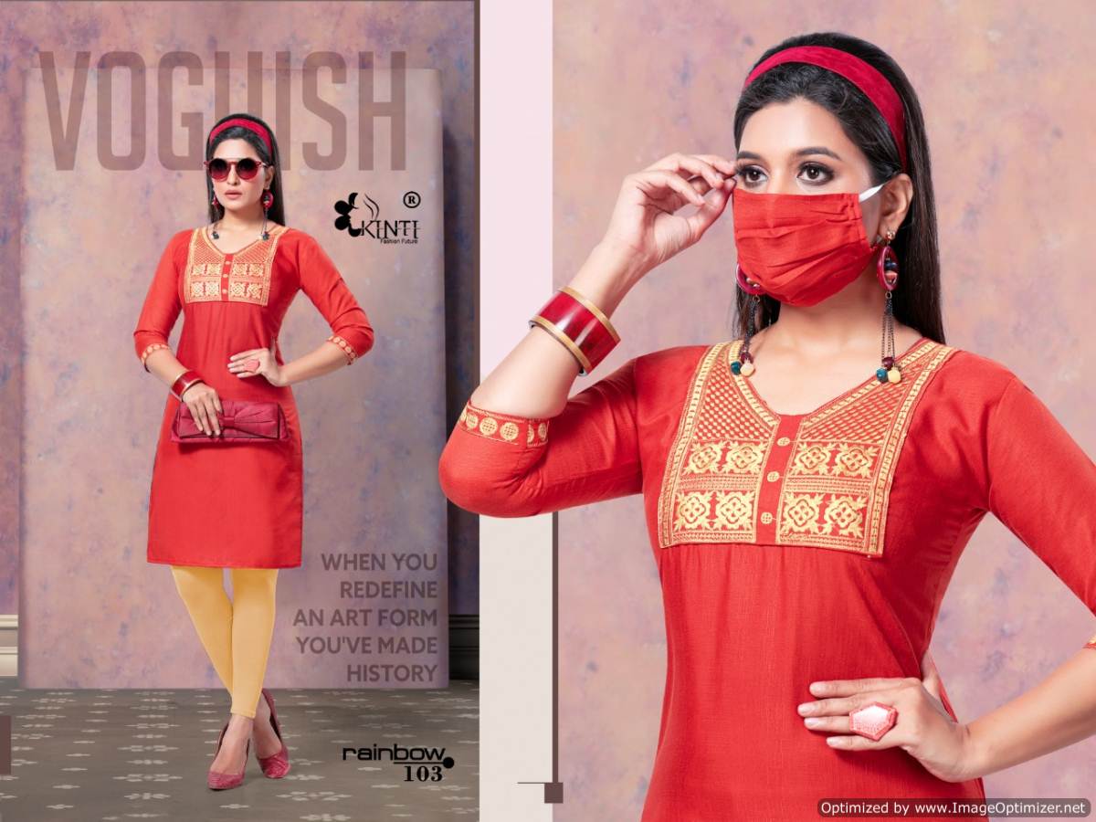 Kinti Rainbow Latest Exclusive Collection Of Designer Short Kurtis With Embroidery Work 