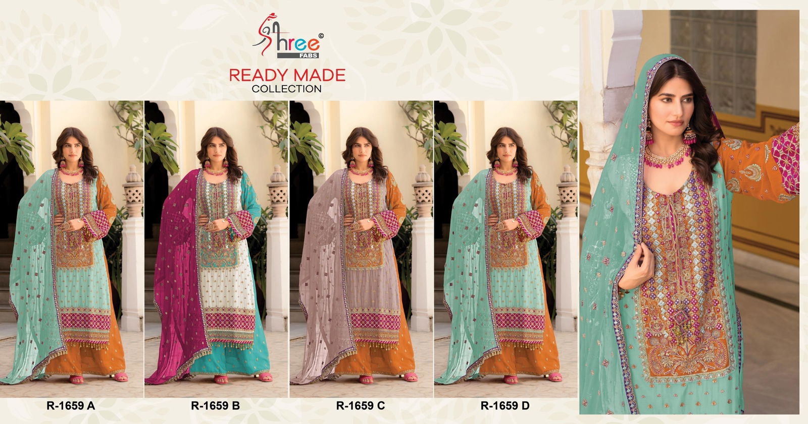 R 1659 By Shree Air Tex Chinon Pakistani Readymade Suits Suppliers In India