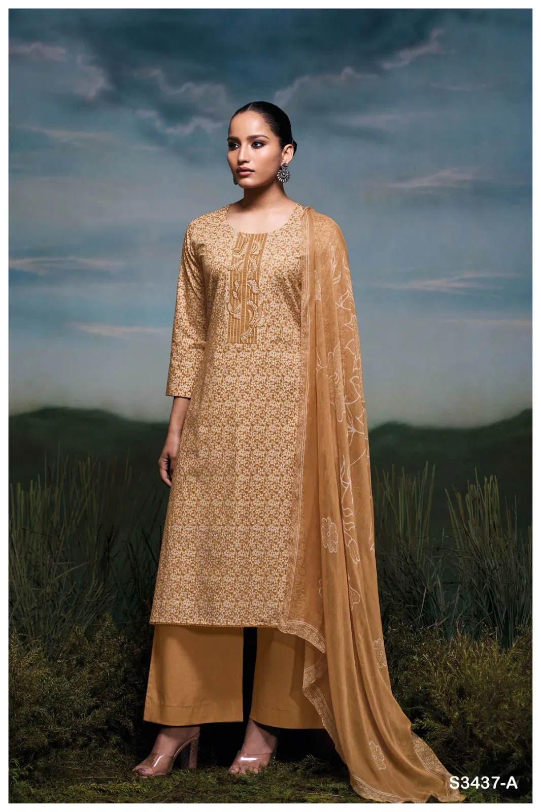 Jackie 3437 By Ganga Cotton Printed Embroidery Dress Material Online Wholesale