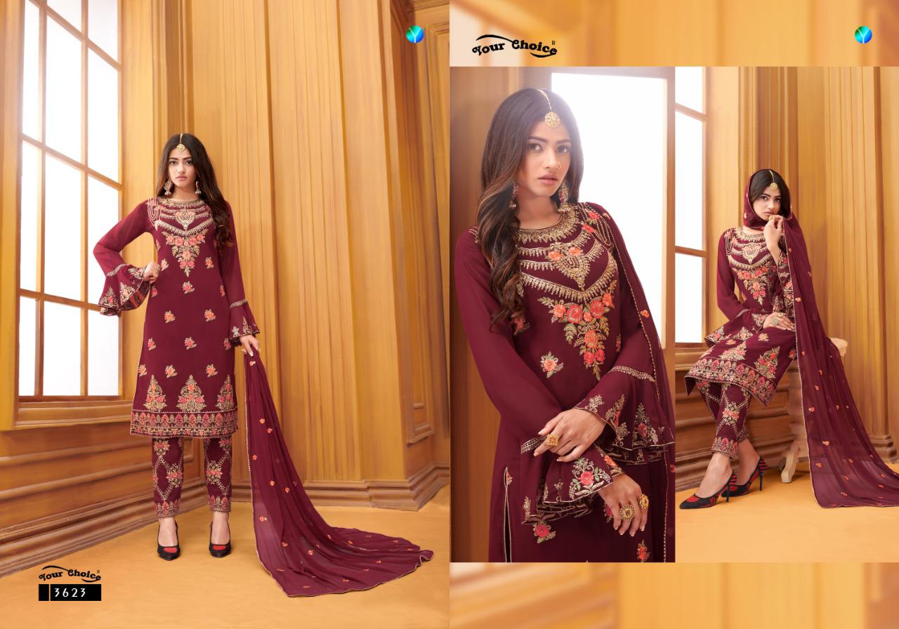 Y.C Shahnaz Ltaest Designer Wedding Wear Blooming Georgette Embroidery Work Top With Bottom With Najnin Dupatta Salwar Suits Collection