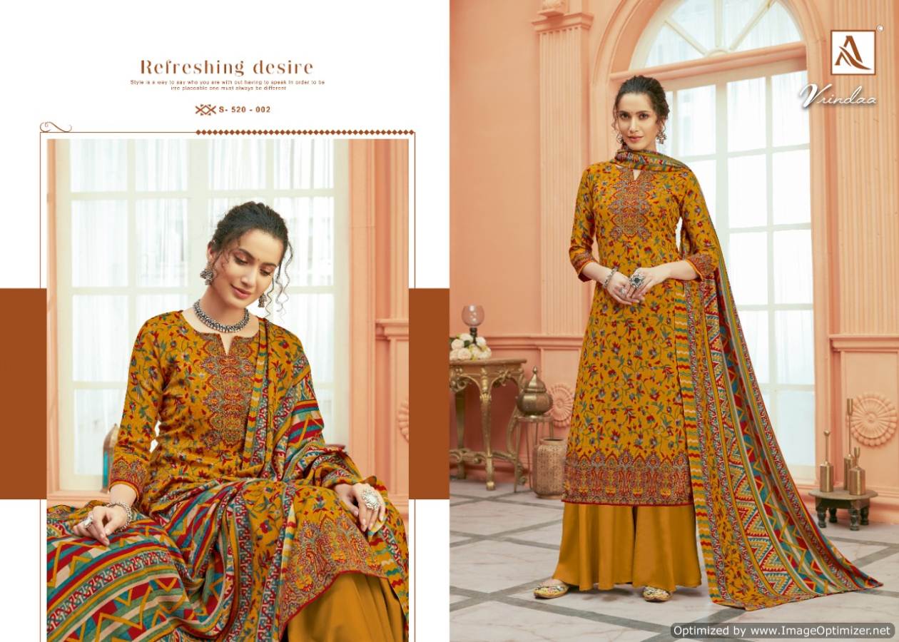 Alok Vrindaa Pure Ready Made Wool Pashmina Digital Print with Swarovski Diamond Work Plazzo Suit Collection 