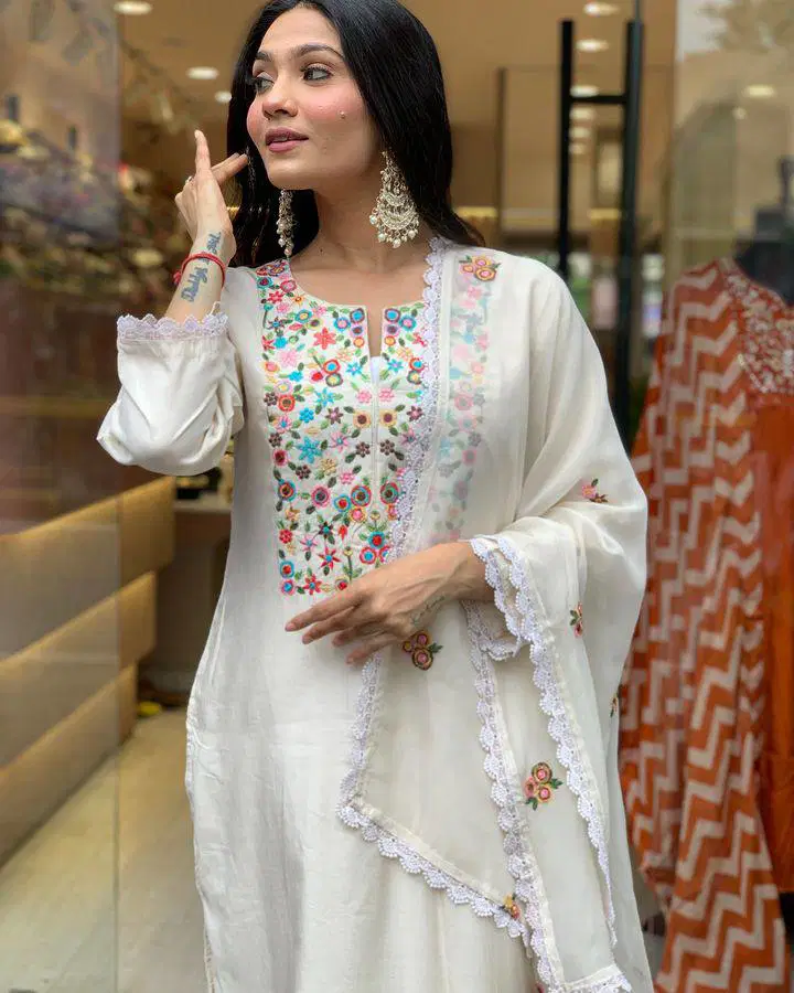 KF 2014 Kalaai Viscose Chanderi Embroidery Kurti With Bottom Dupatta Wholesale Price