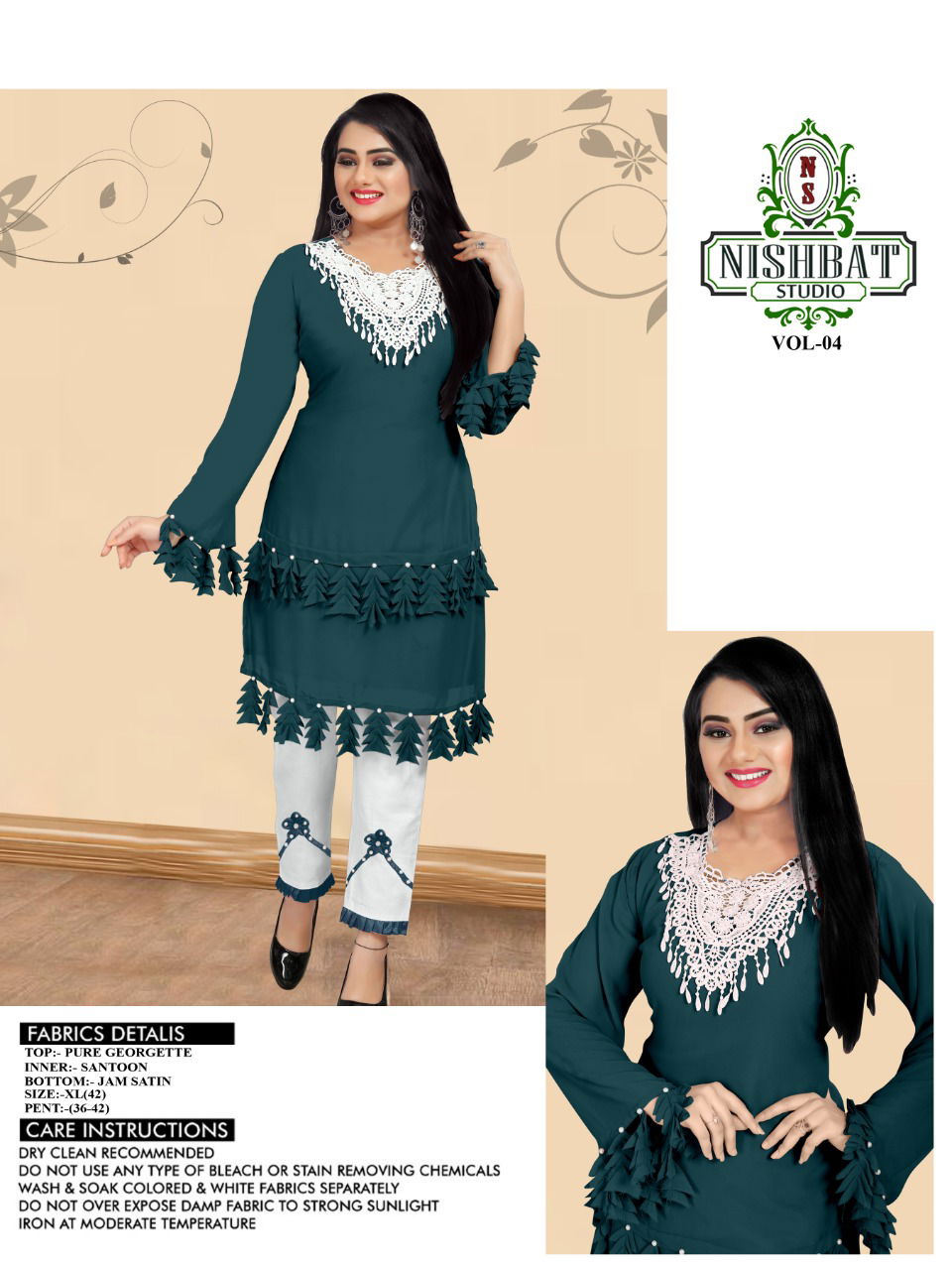 Nishbat Studio 4 Latest Designer Stylish Bordered Kurtis With Bottom Collection  