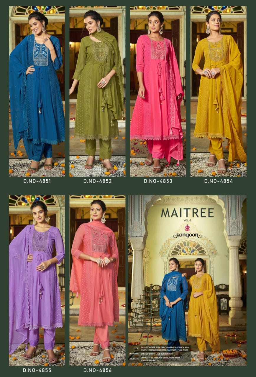 Maitree Vol 2 By Rangoon Georgette Kurti With Bottom Dupatta
