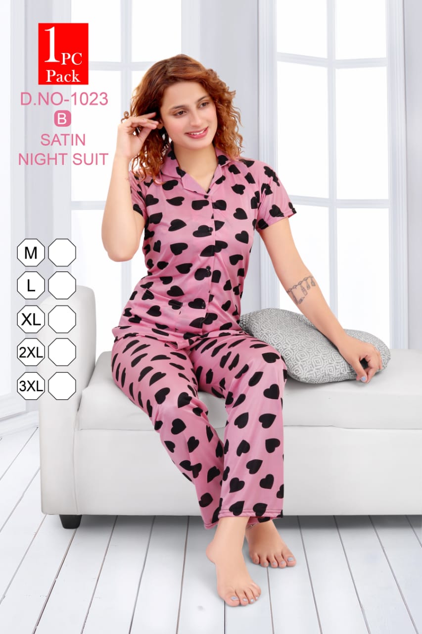 Finesta 1023  Satin Night Wear Fully Readymade With Half Sleeves Buttons Collar Style Comfortable Premium Western Collection
