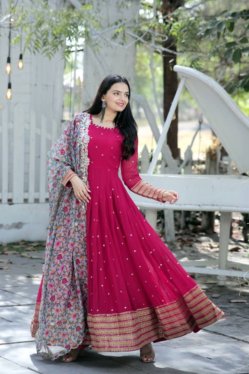 KA 1044 Embroidery Dupatta With Gown Catalog