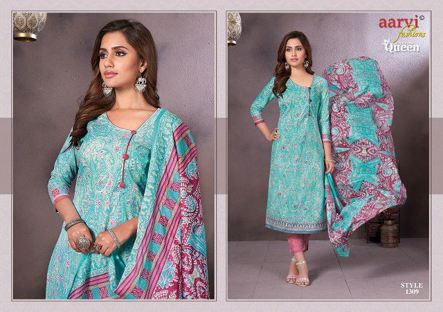 Aarvi Queen 3 Latest fancy regular Wear Pure Cotton Cambric Dress Material Collection
