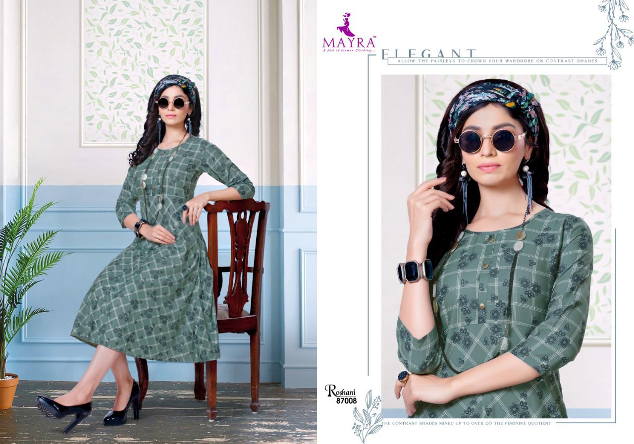 Mayra Roshani Latest Designer Rayon Print Party Wear Kurti Collection
