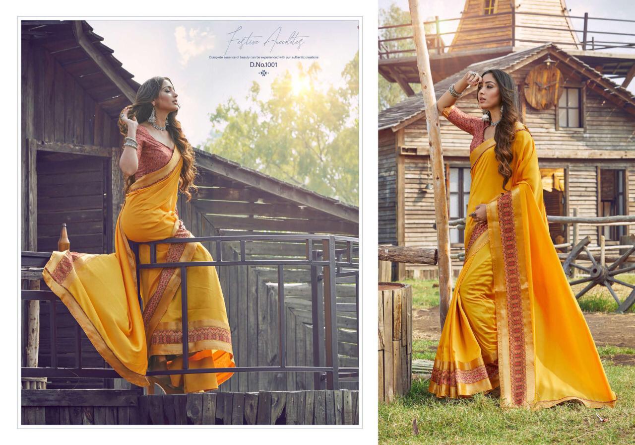 SHUBH SHREE ATHENA Latest Fancy Festive Wear Vichitra Digital Lace Patta Or Banarasi Border Plus Digital Lace Heavy Saree Collection