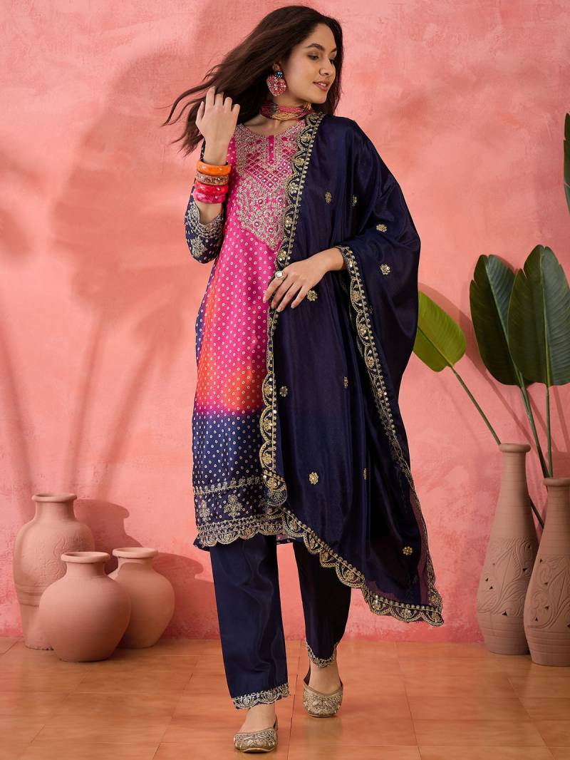 Color Set 8505 Chinon Silk Stylish Kurti Bottom With Dupatta Exporters In India