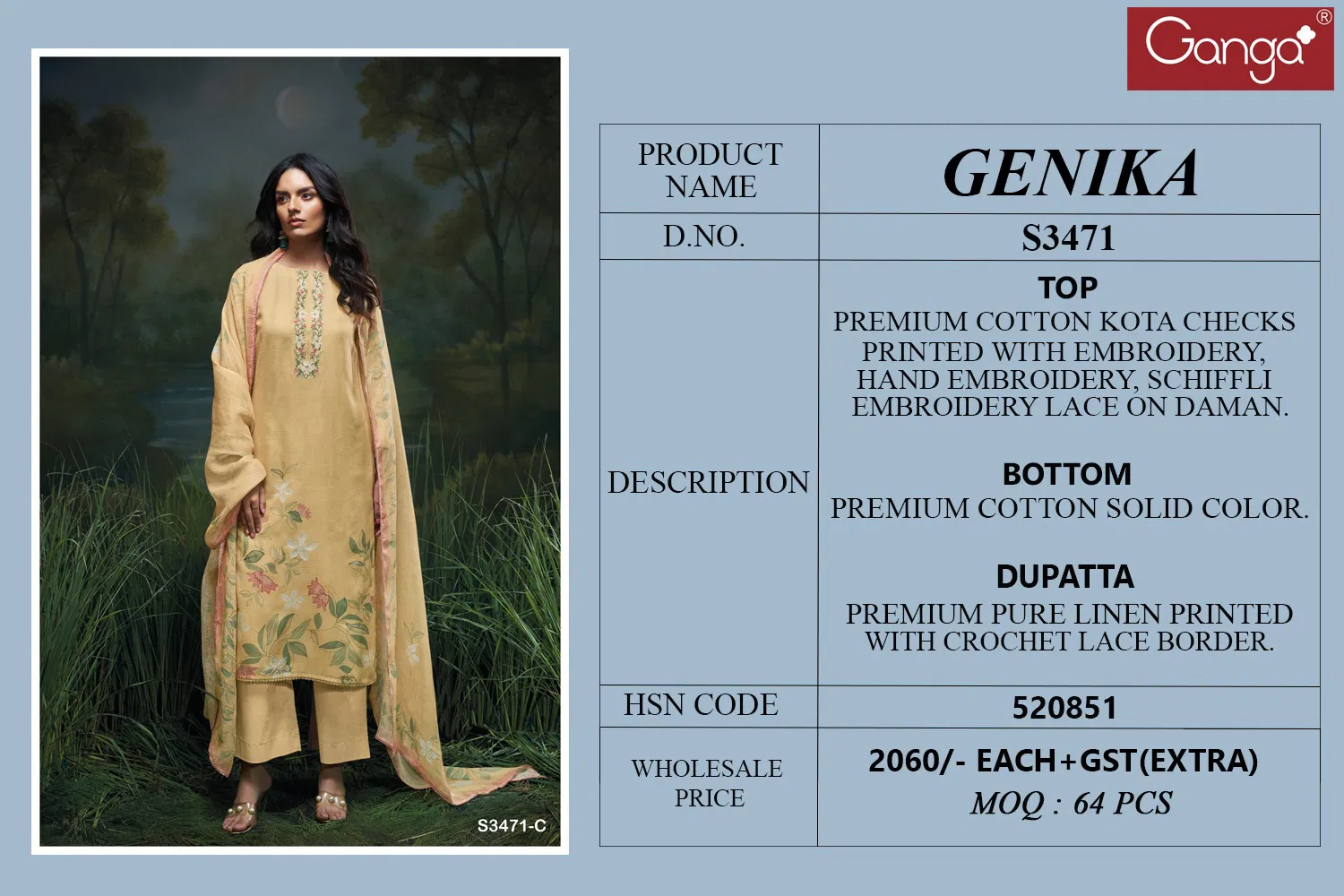 Genika 3471 By Ganga Cotton Designer Salwar Suit Wholesale Shop In Surat