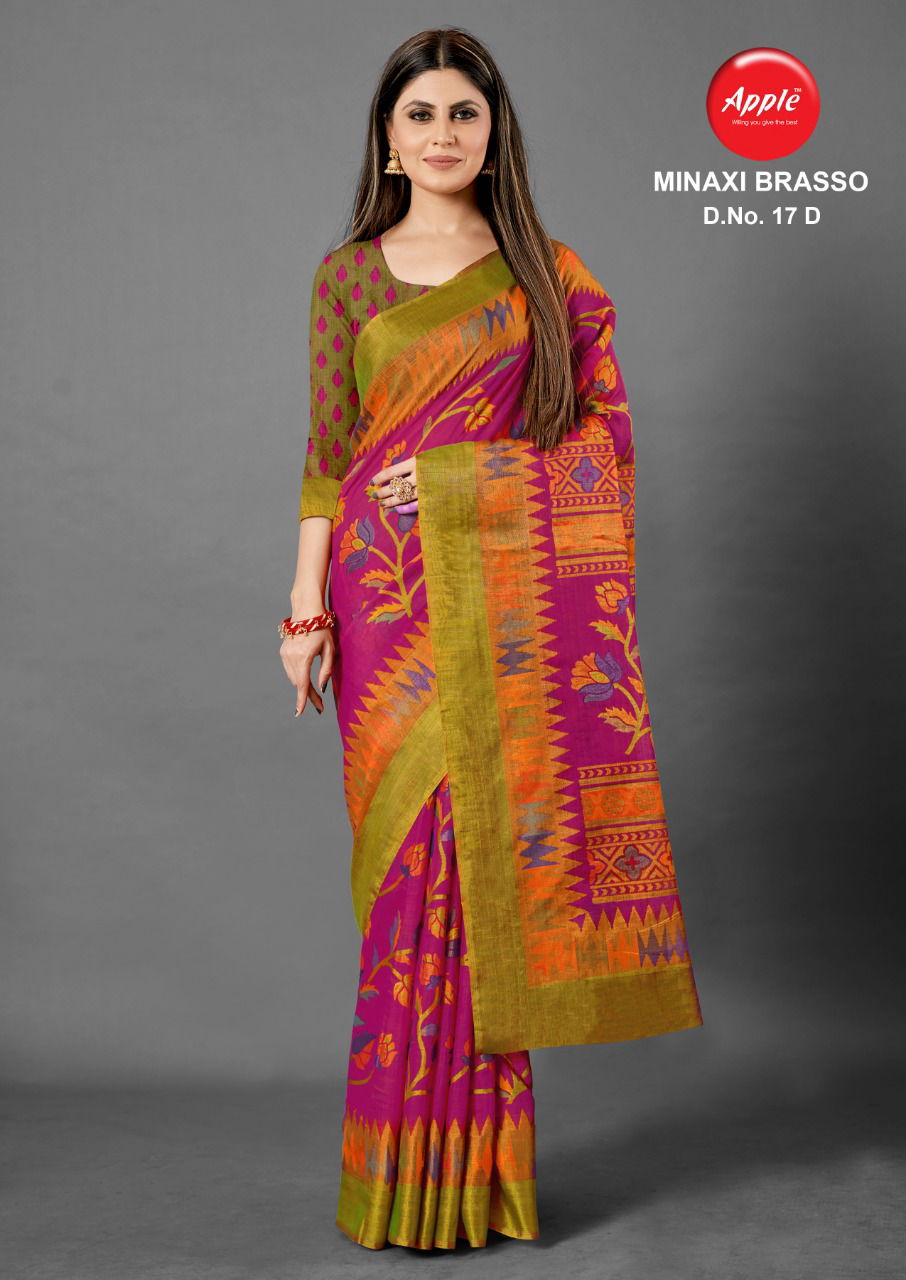 Apple Minaxi Brasso 17 Latest Fancy Designer Casual Wear Cotton Fancy Brasso Saree Collection
