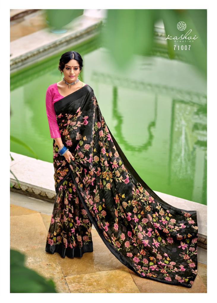 Kashvi Flora Sonakshi Satin Patta Fancy Ethnic Wear Chiffon Printed Saree Collection
