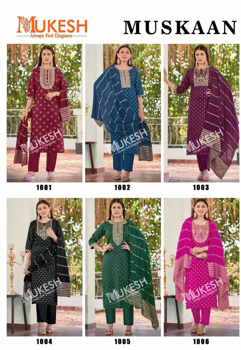 Muskaan By Mukesh Rayon Embroidered Top Bottom With Dupatta Exporters In India