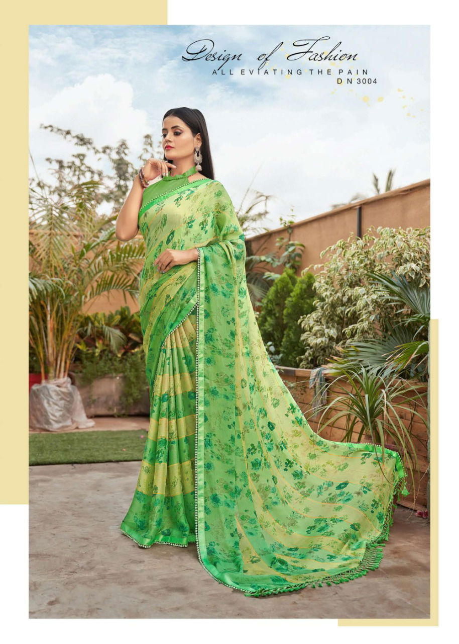 MANSAROVER SURAHI Latest Fancy Casual Wear Moss chiffon zari with Kangri Chitin Border And American Blouse Collection