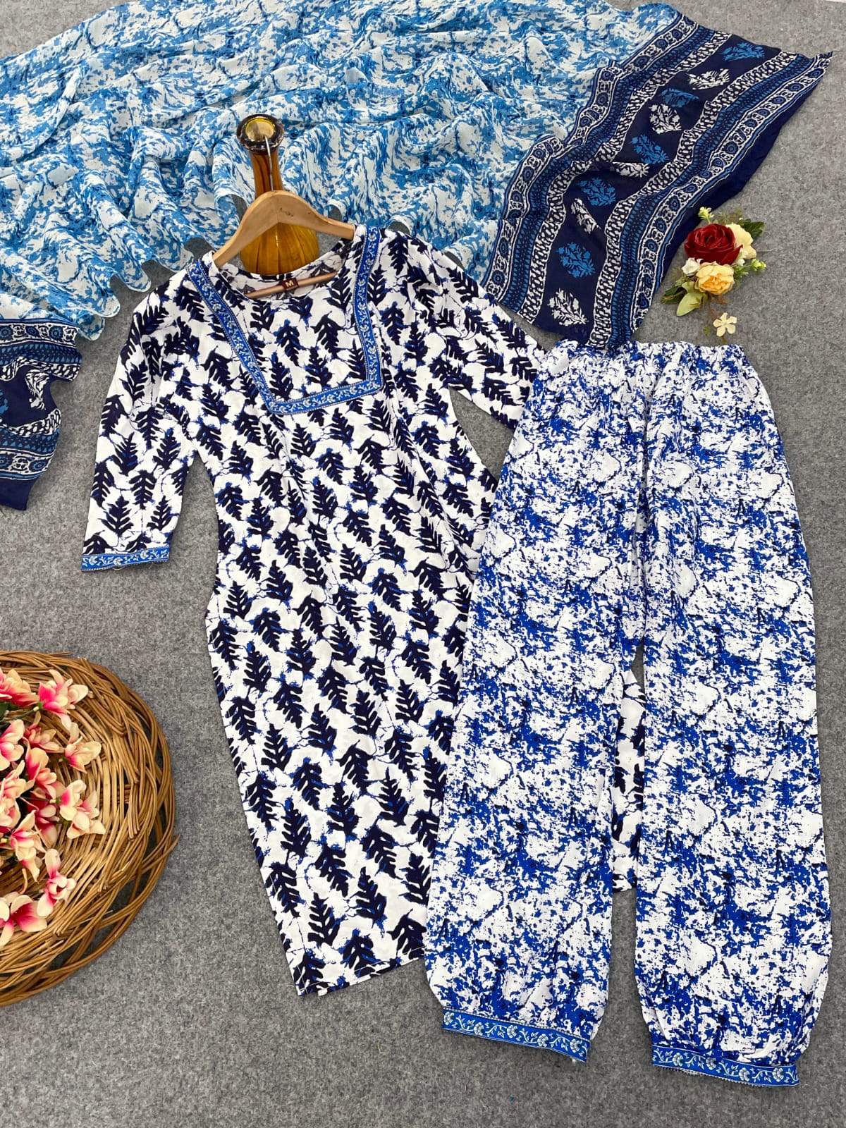 Shamal Printed Cotton Blend Kurti With Bottom Dupatta Suppliers In India