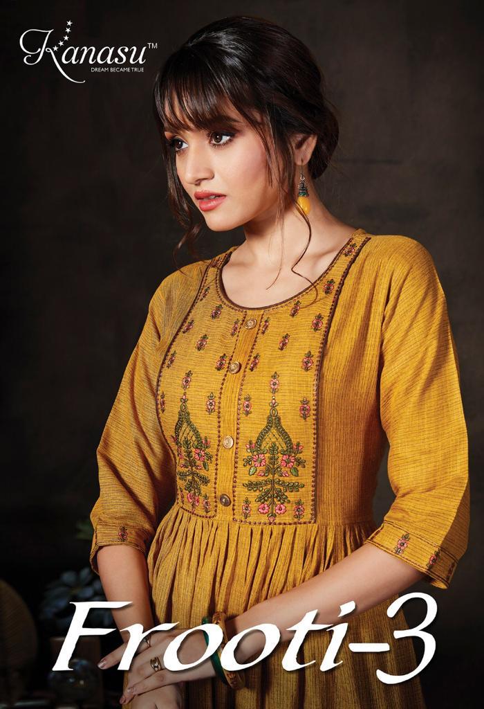 Kanasu Frooti 3 Ethnic Wear Fancy Rayon Flair Kurtis Collection
