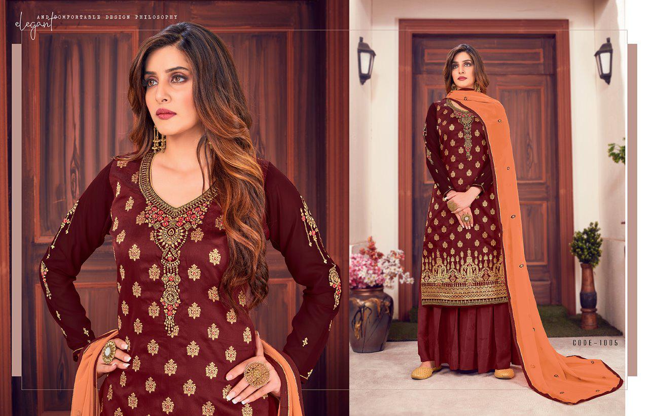 Rinaaz 1001 Series Latest Heavy Embroidery Sequence Work Georgette Designer Suits With Diamond Work Embroidery Lace Patti Dupatta