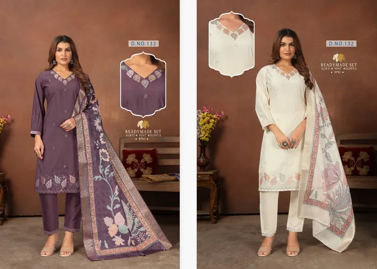 Alinee 132 And 133 Roman Silk Kurti Bottom With Dupatta Bulk Orders In India