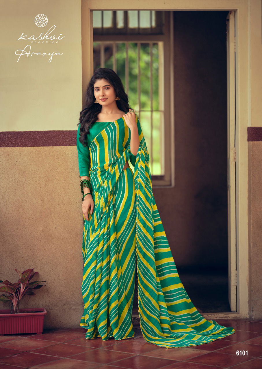 Kashvi Aranya Silk Chiffon With Goti Lace Printed Designer Saree Collection
