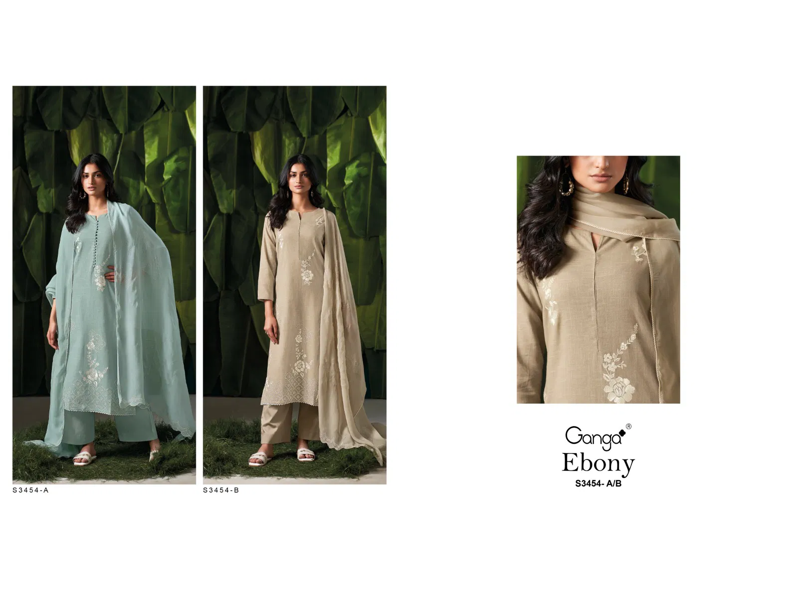 Ebony 3454 By Ganga Cotton Linen Embroidery Salwar Suit Orders In India