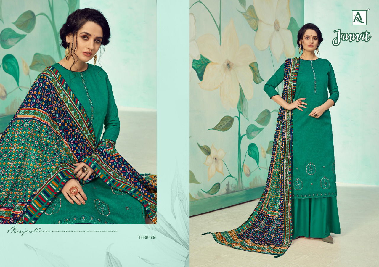 Alok Jannat Latest Fancy Pure Jam Cotton Printed Fancy Embroidery And Swarovski Work Designer Dress Material Collection
