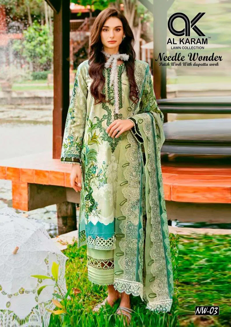 Needle Wonder Vol 01 By Al Karam Karachi Cotton Dress Material Wholesale Suppliers In Mumbai