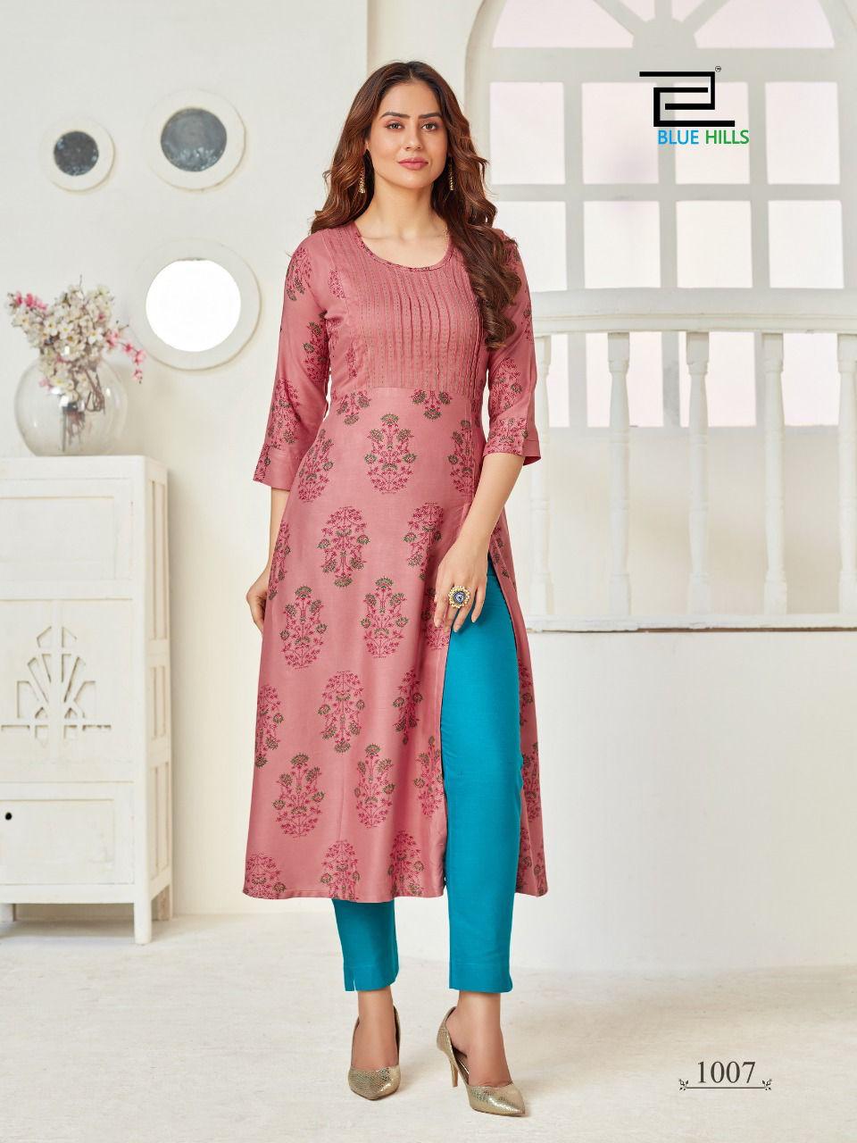 Blue Hills First Date 3 Latest Designers Party Wear Long Printed Kurtis Collection
