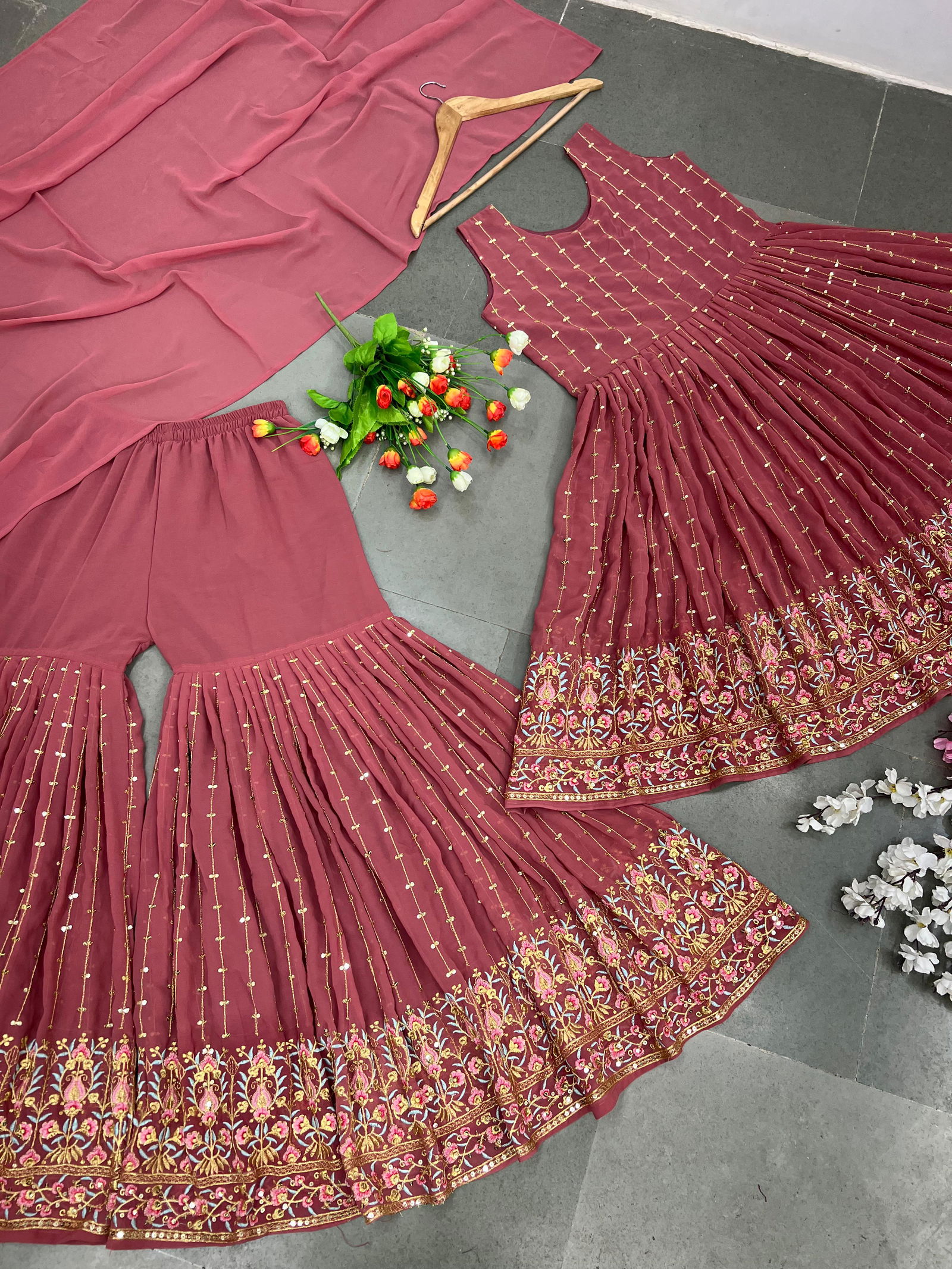 346 Faux Georgette Embroidery Work Function Wear Sharara Suit Catalog