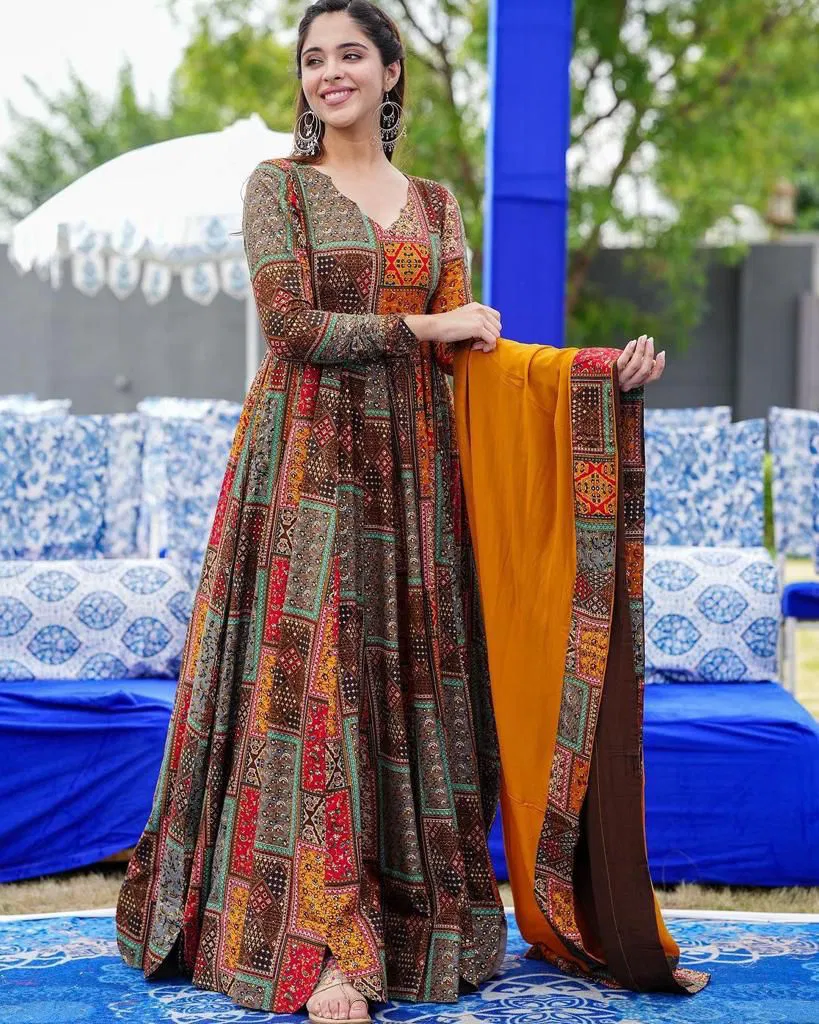 Maxy Printed Designer Gown With Dupatta Catalog