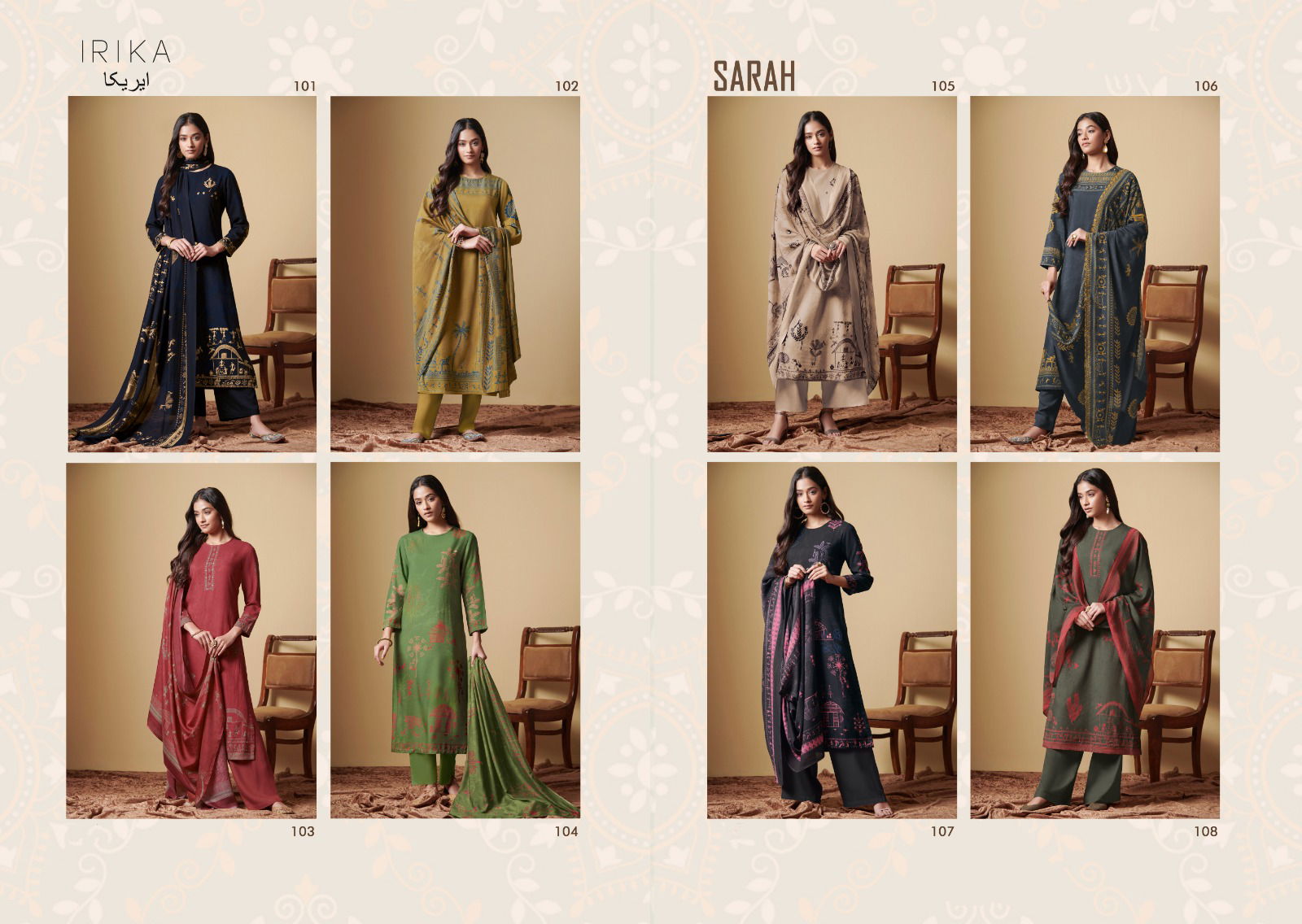 Sarah By Irika Printed Pashmina Dress Material Catalog