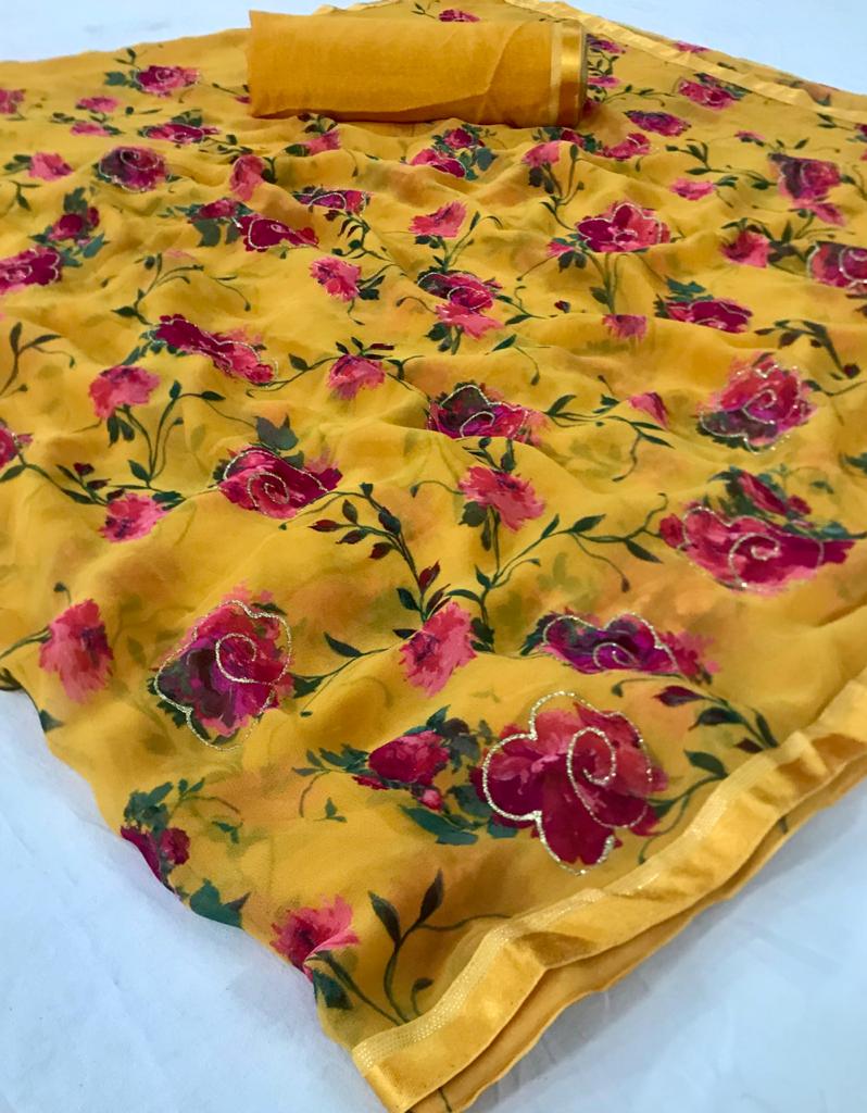 Lt Nalanda Silk Fancy Casual Wear Georgette with Floral Printed Sarees Collection