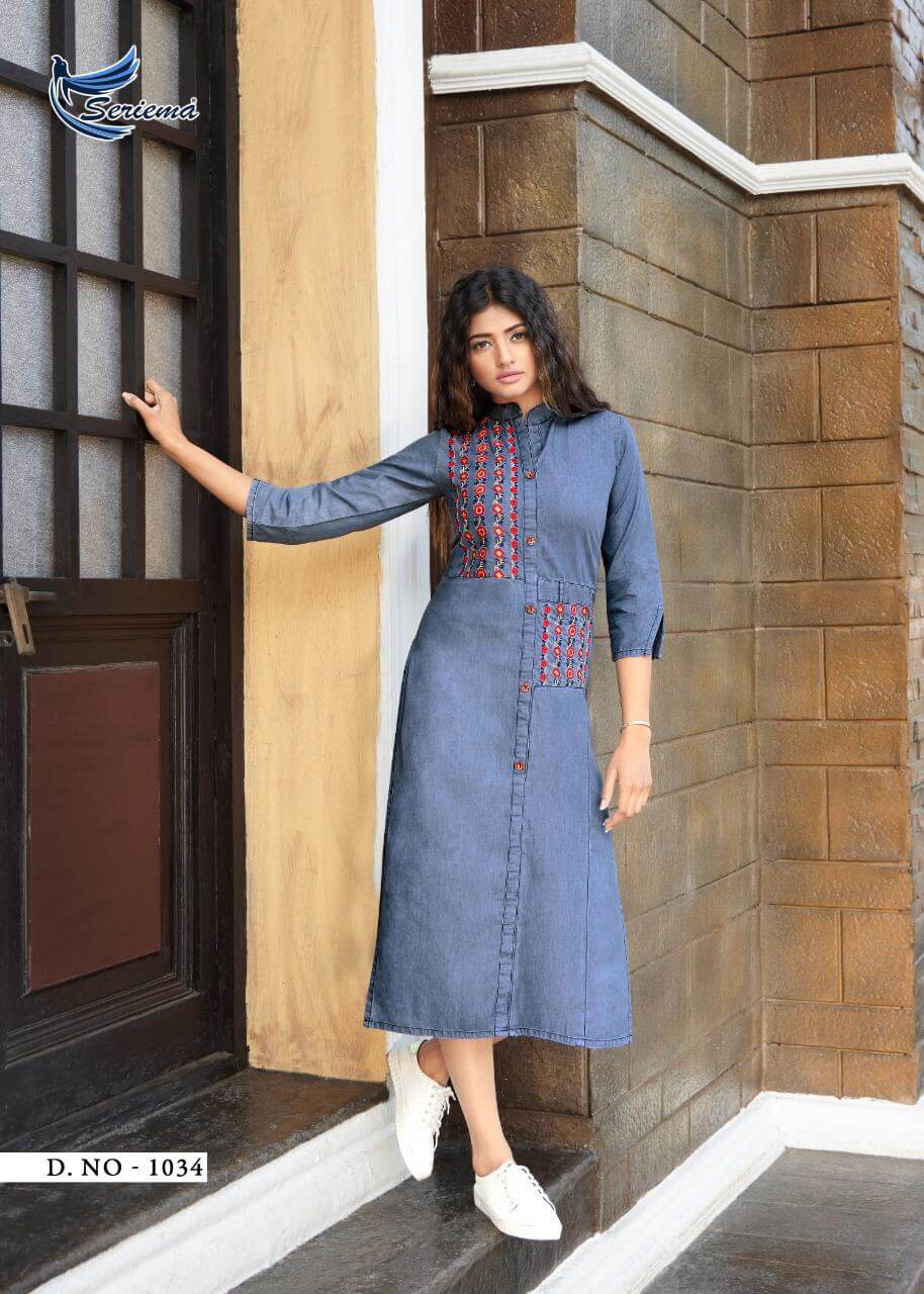 Seriema Kumb Premier Latest Fancy Designer Cotton Denim Long Heavy Kurtis Collection
