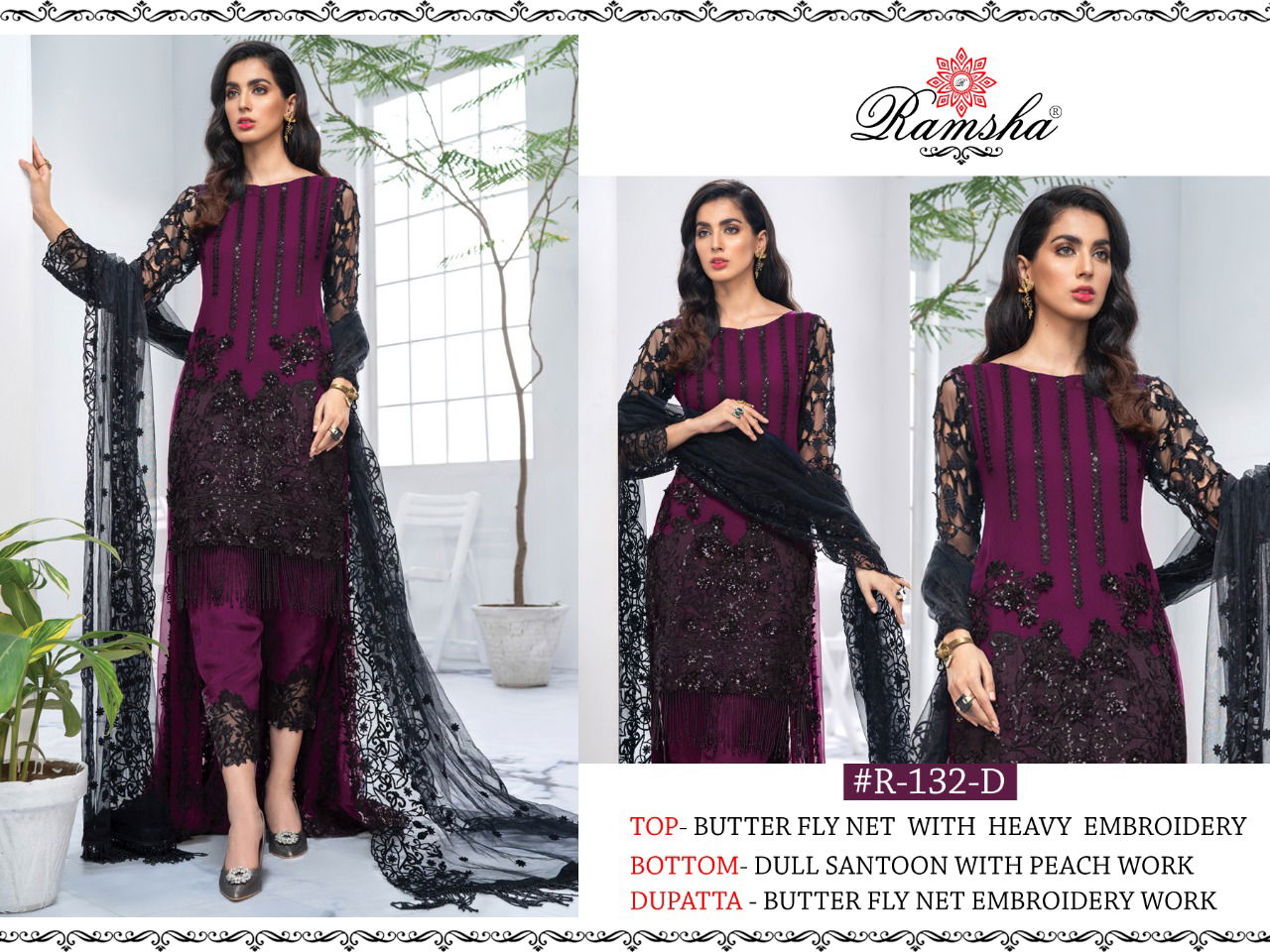 Ramsha R 132 Nx Latest Fancy Designer Festive Wear Butter Fly Net With Embroidered Pakistani Salwar Kameez Collection
