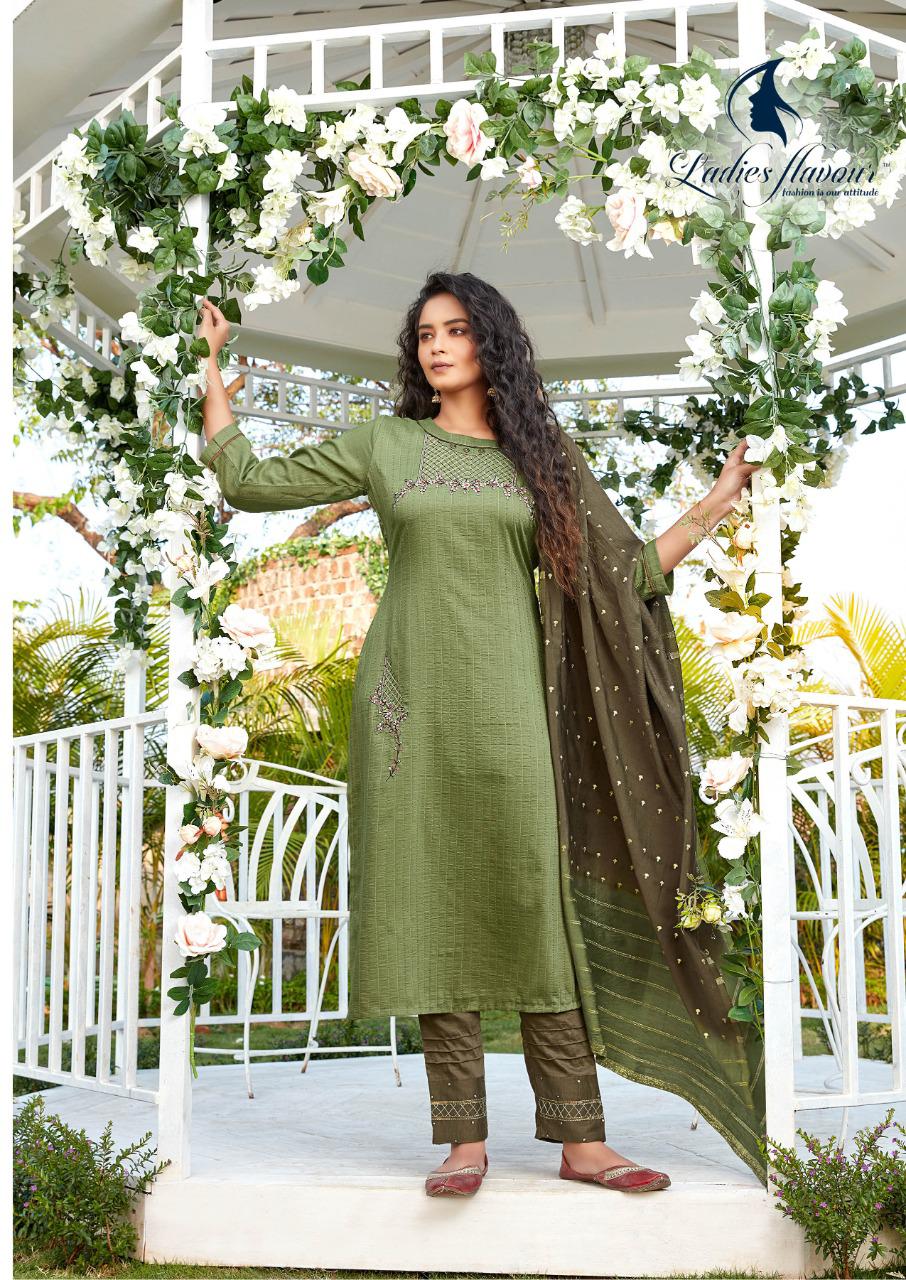 Ladies Flavour Aarohi 4 Latest Fancy Festive Wear Chinon lining with Embroidery Work Top With Bottom And Viscose Dupatta Ready Made Wear Collection

