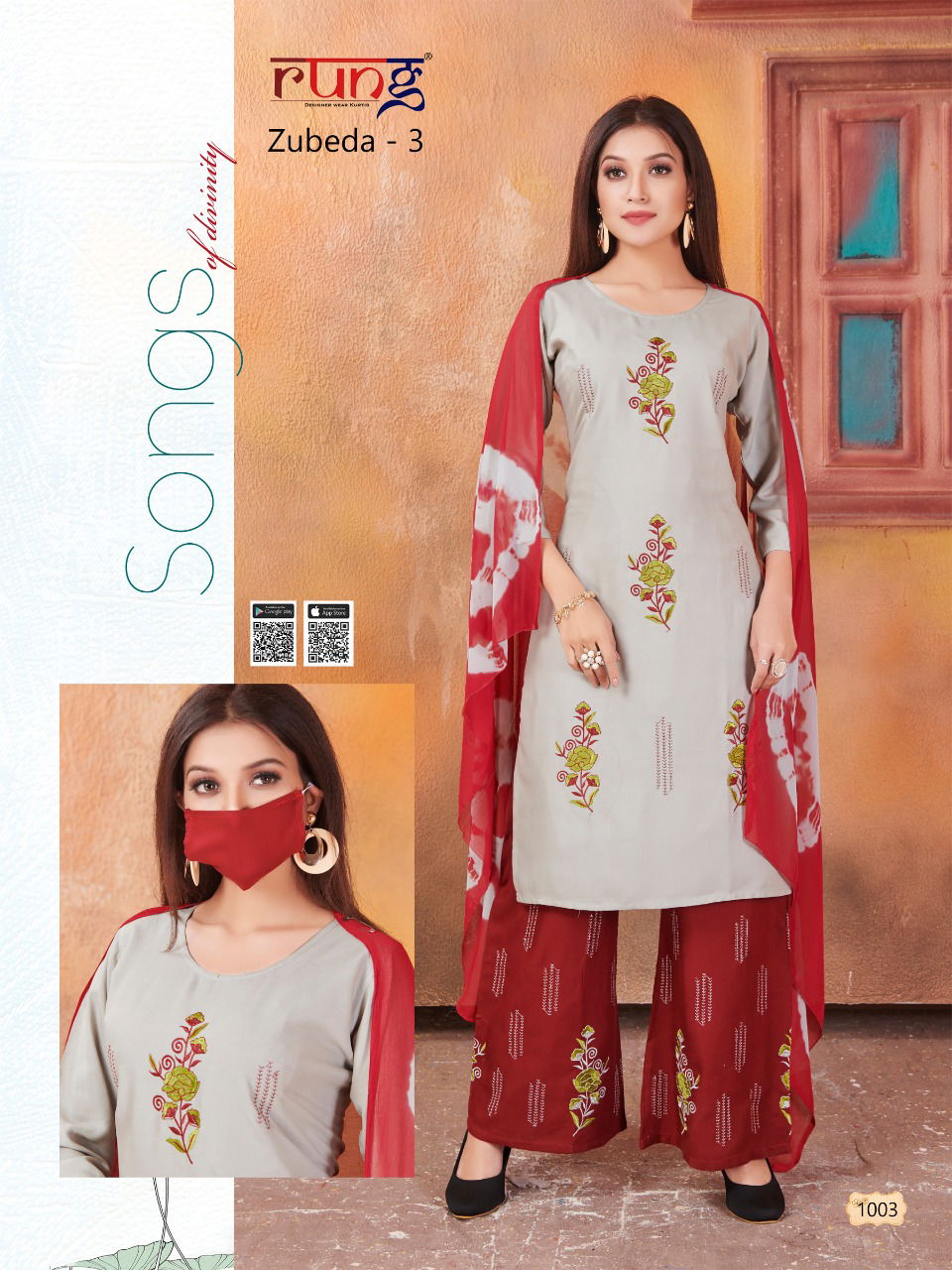 Rung Zubeda 3 Latest Designer Daily Wear Rayon With Work Plazzo Suit Collection 
