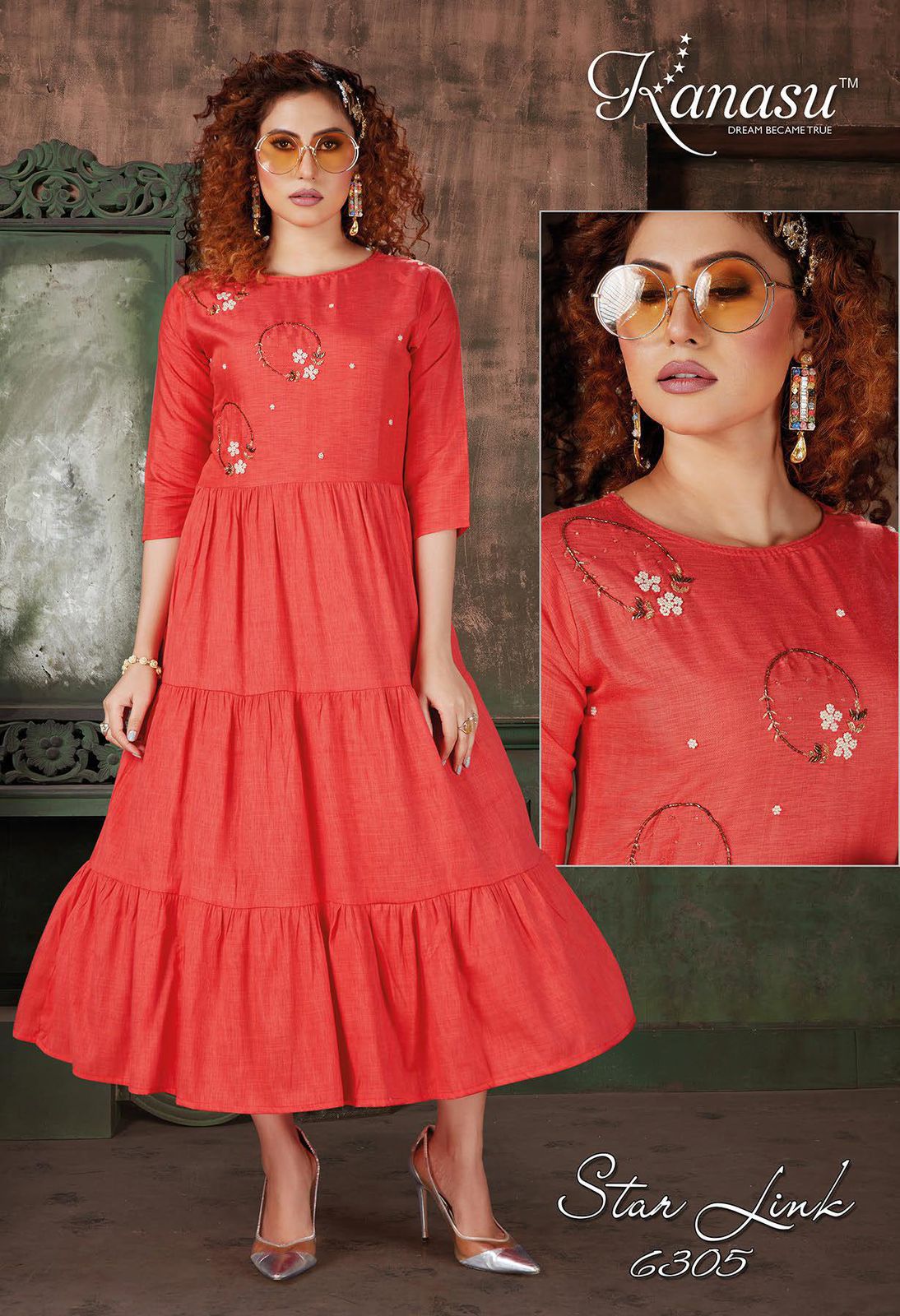 Kanasu Star Link Rayon Designer Ethnic Wear Anarkali Long Kurti Collection