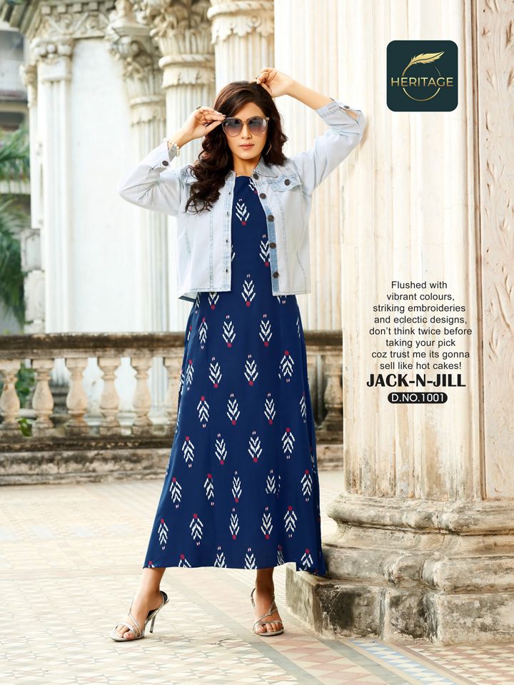 Heritage Jack N Jill Fancy Party Wear Rayon Printed Long Kurti Collection