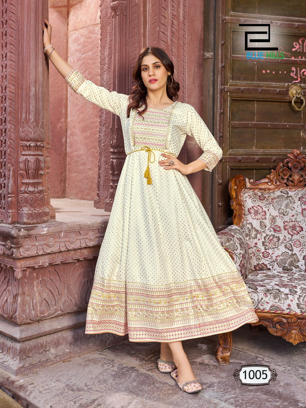Glamours By Blue Hills 1001 To 1008 Printed Long Anarkali Kurtis Wholesaler In Delhi