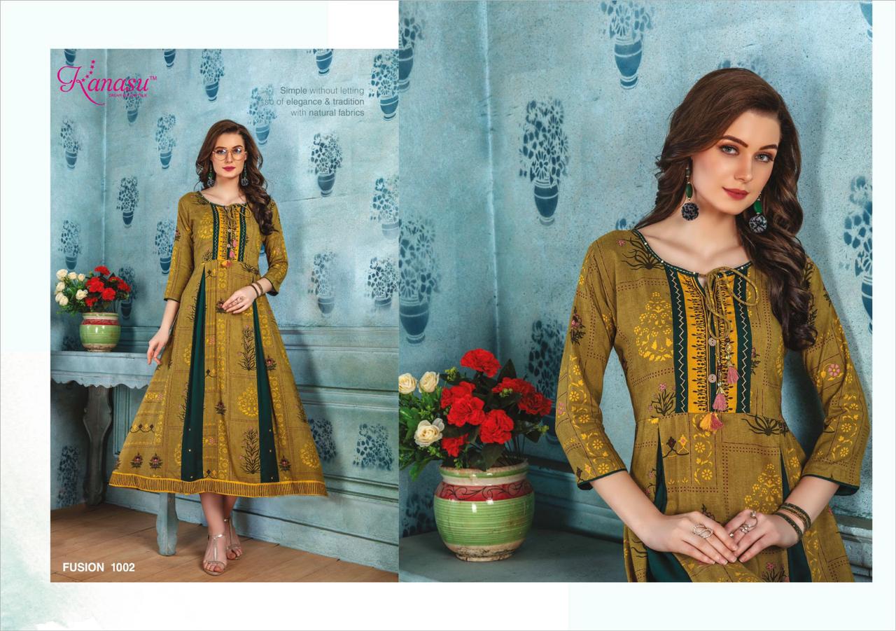 Kanasu Fusion Latest Designer Round Anarkali Style Long Kurtis Collection 