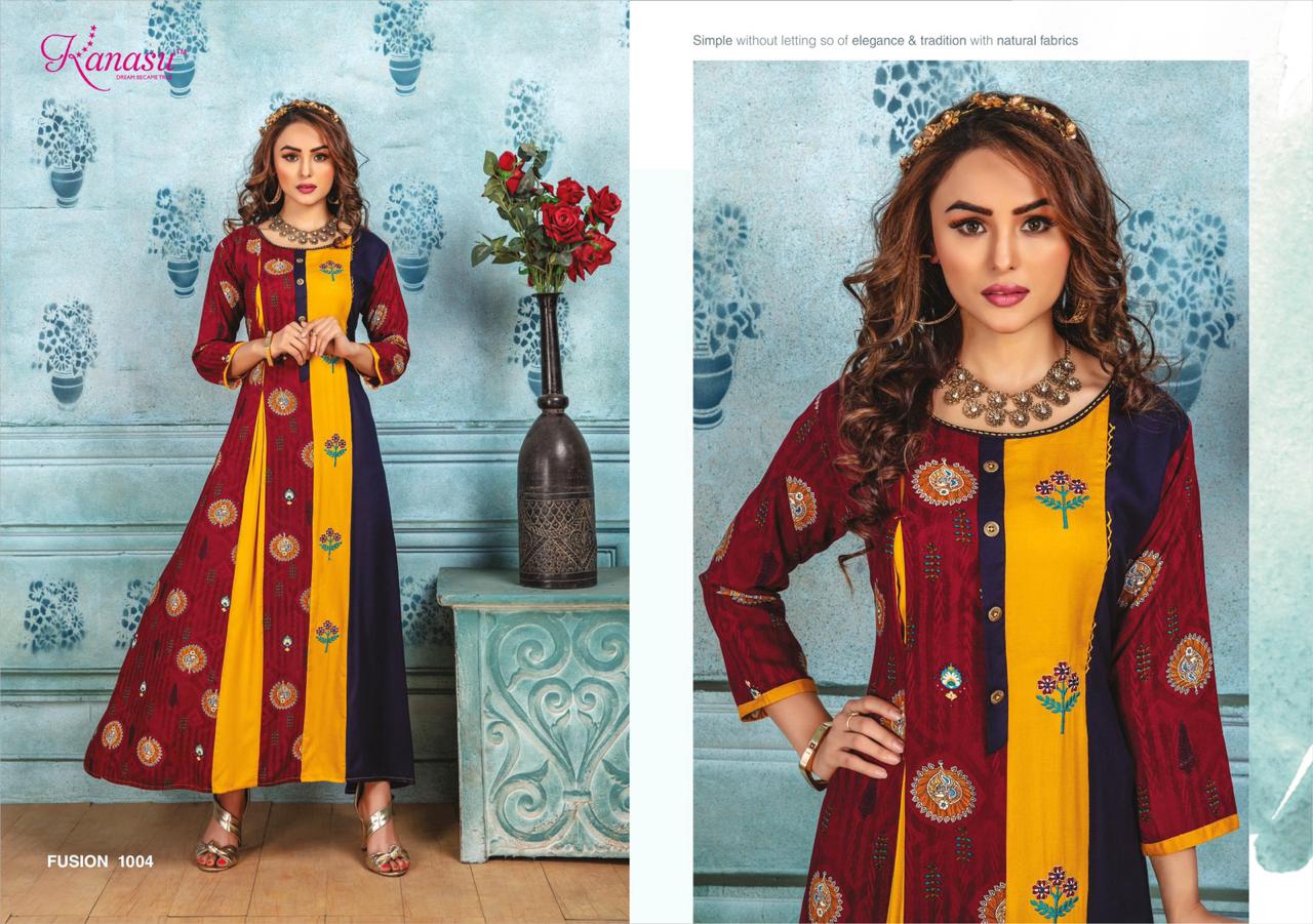 Kanasu Fusion Latest Designer Round Anarkali Style Long Kurtis Collection 