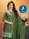 Garima By Kaya Chinon Straight Cut Kurti With Pant Dupatta Best Wholesale Shop In Surat