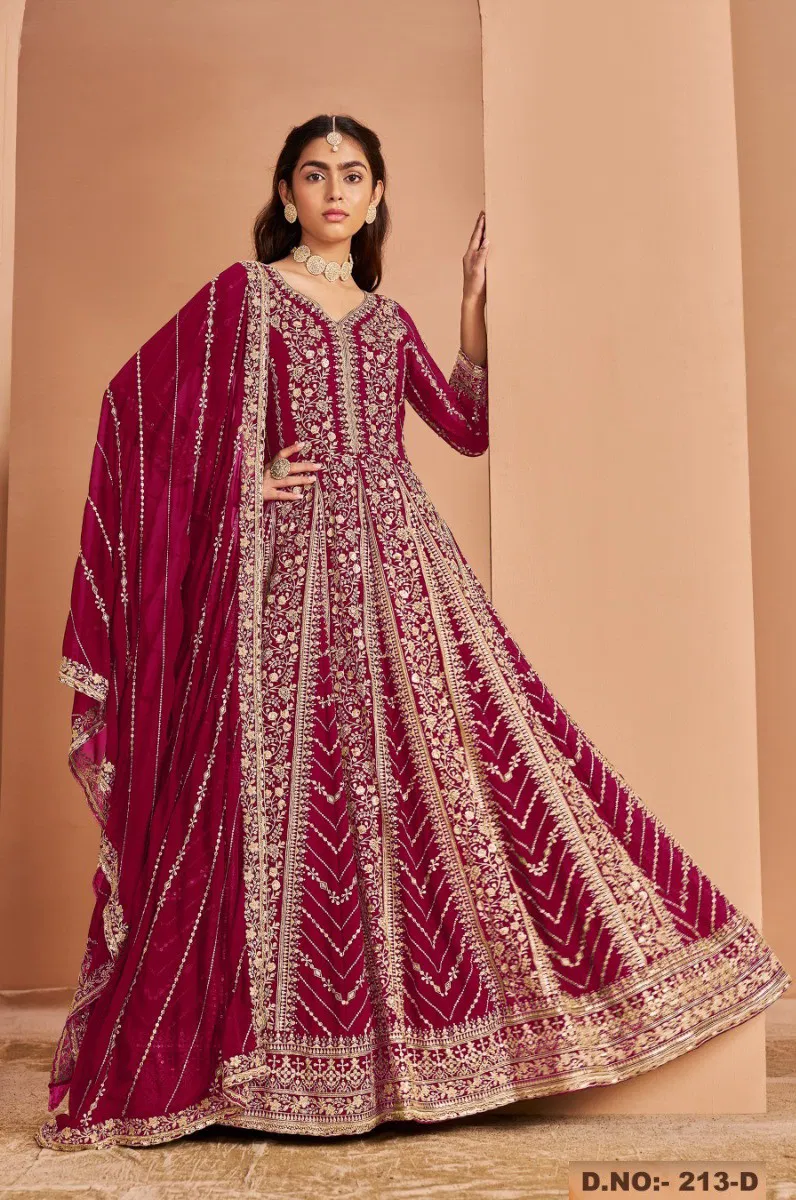 Hit 213 A To D Designer Embroidered Salwar Suits Wholesale Market In Surat With Price