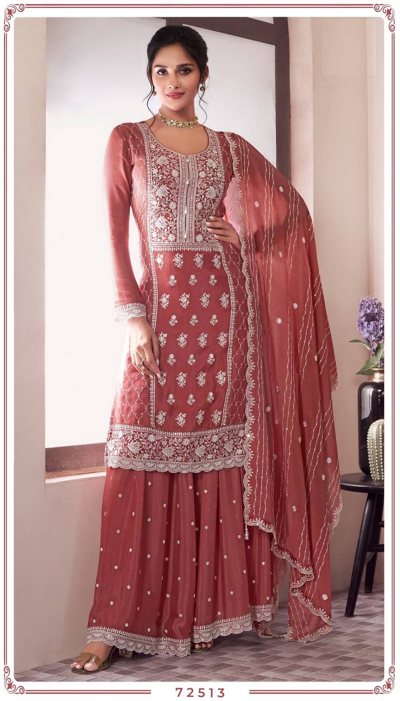 Syona 72511 To 72514 Chinon Embroidered Salwar Suits Wholesale Clothing Suppliers In India