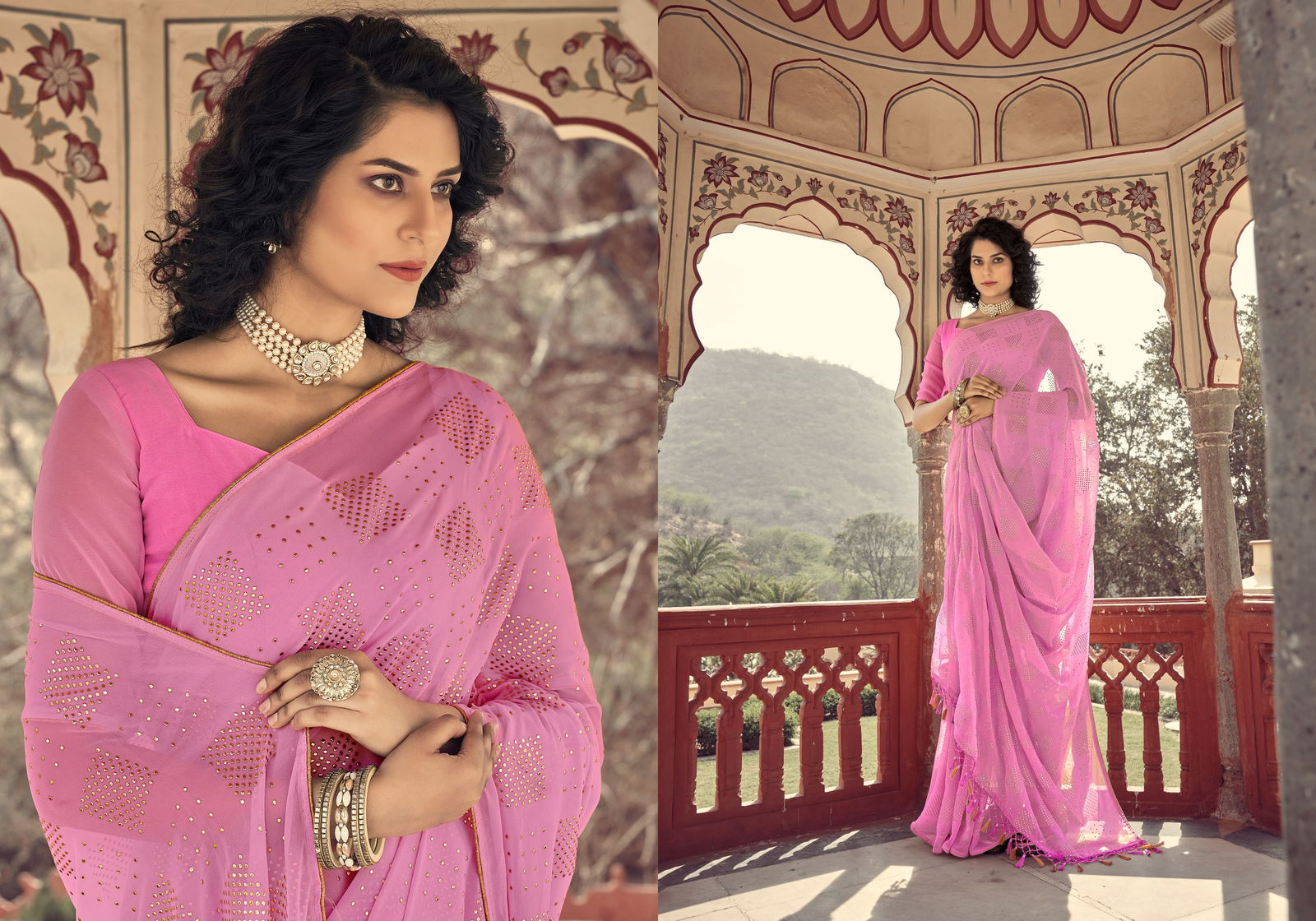 Ynf Mukaish Georgette New Designer Fancy Ethnic Wear Saree Collection
