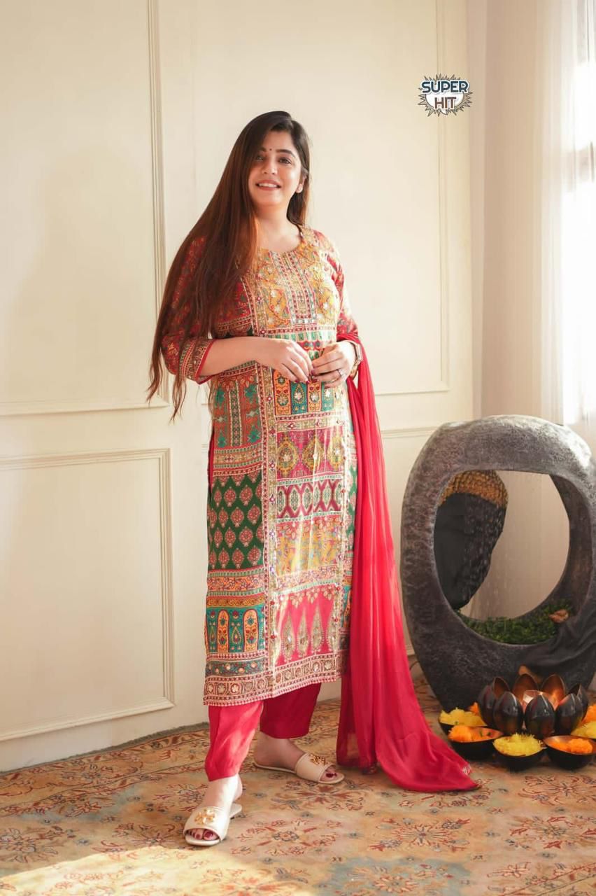Red Tree Maslin Printed Kurti With Bottom Dupatta Suppliers in India