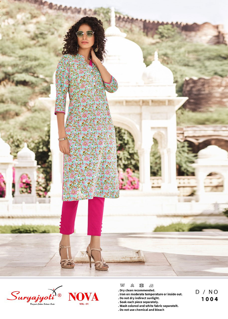 Suryajyoti Nova 1 Latest Fancy Designer Regular Casual Wear Lawn Cotton Printed Kurti Collection
