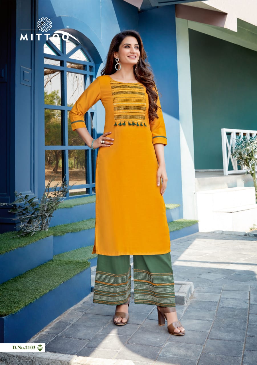 Mittoo Panghat 16 Long Latest fancy Designer Casual Wear Long Rayon Kurtis With Bottom Collection
